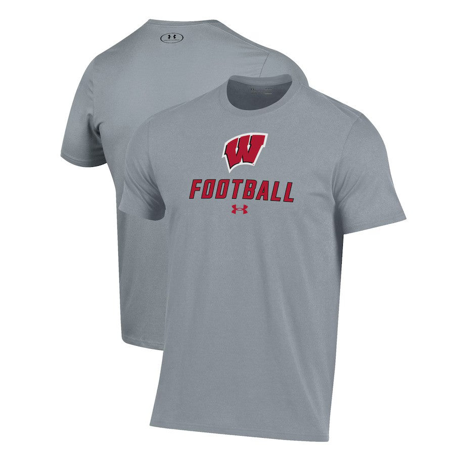 Wisconsin Badgers NCAA Under Armour Football Performance T-Shirt - Grey (USA Stock) - UKASSNI