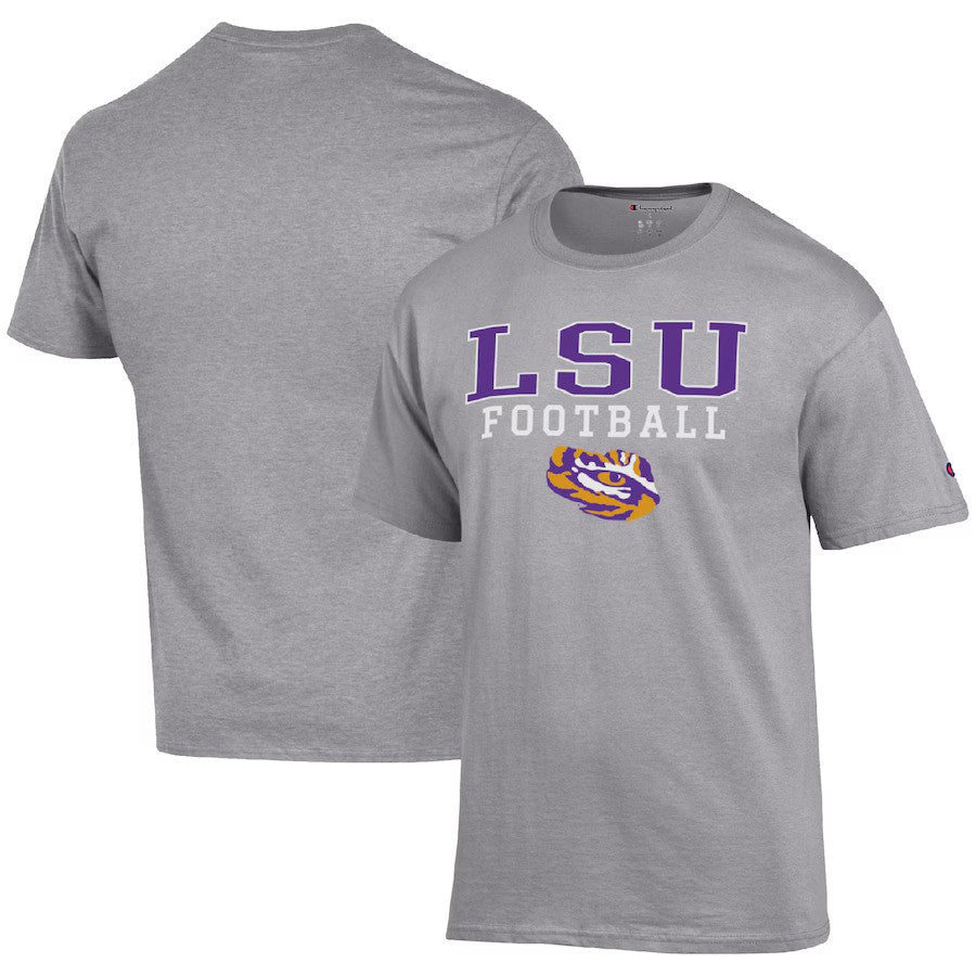 LSU Tigers NCAA Champion Football Stack T-Shirt – Heather Gray (USA Stock) - UKASSNI