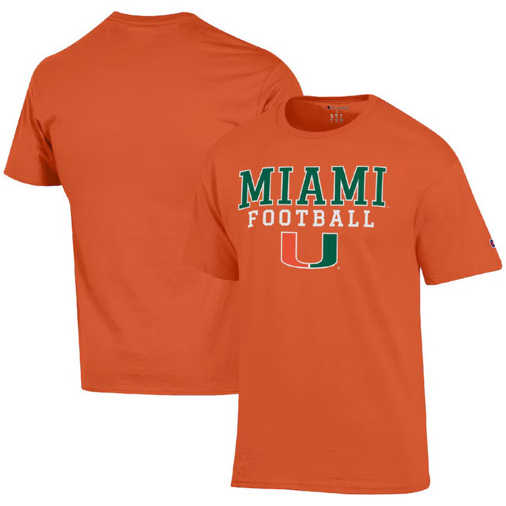 Miami Hurricanes NCAA Champion Football Stack T-Shirt – Orange – Large (UK Stock) - UKASSNI
