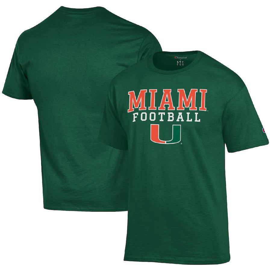 Miami Hurricanes Champion Football Stack T-Shirt – Green (USA Stock) - UKASSNI