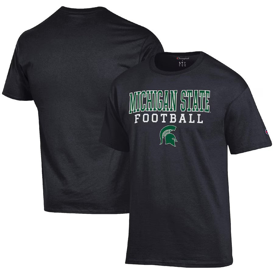 Michigan State Spartans NCAA Champion Football Stack T-Shirt - Black - UKASSNI