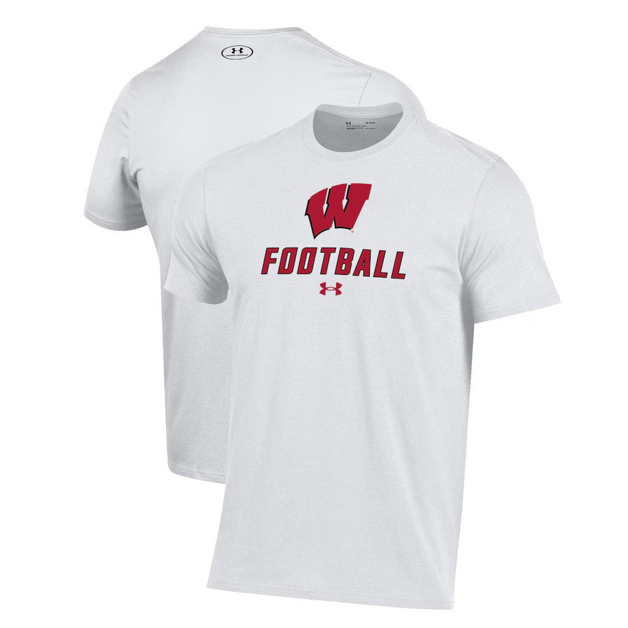 Wisconsin Badgers NCAA Under Armour Football Performance T-Shirt - White - UKASSNI