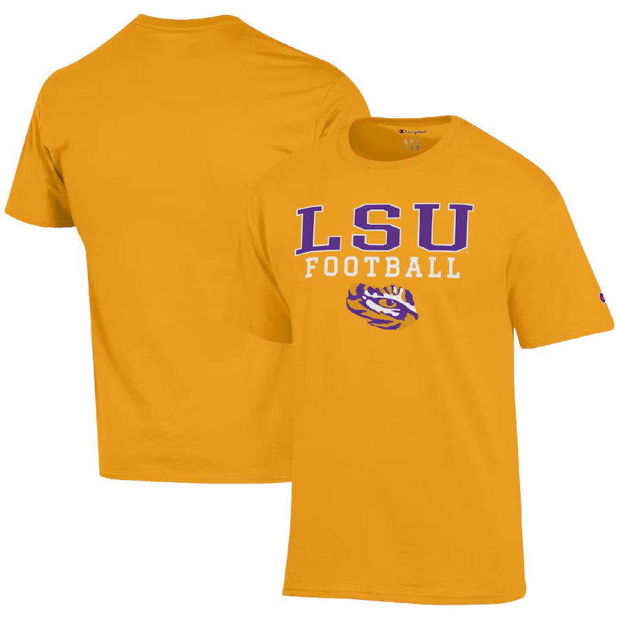 LSU Tigers NCAA Champion Football Stack T-Shirt – Gold (USA Stock) - UKASSNI