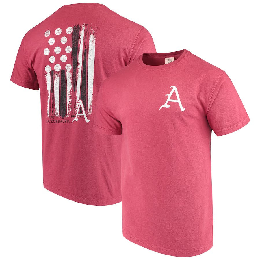 Arkansas Razorbacks Baseball Flag Comfort Colors T-Shirt - Cardinal - UKASSNI