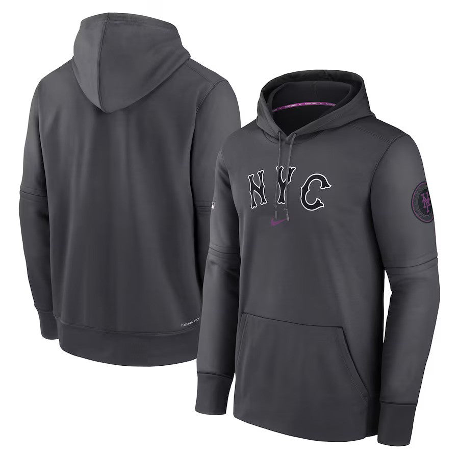 New York Mets Nike 2024 City Connect Authentic Collection Practice Performance Pullover Hoodie - Charcoal - UKASSNI