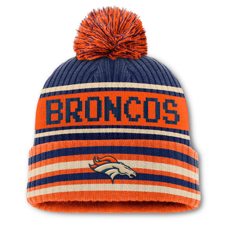 Denver Broncos Fanatics Blindside Cuffed Knit Hat with Pom - Navy/Orange - UKASSNI