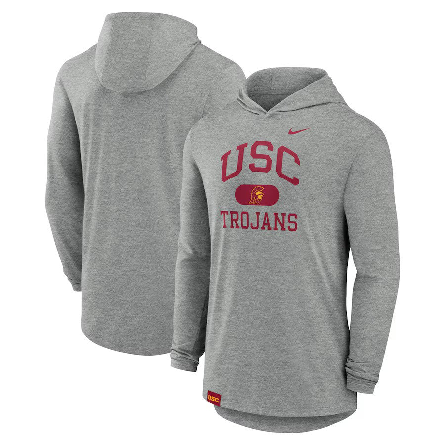 USC Trojans Nike Blitz Hoodie Long Sleeve T-Shirt - Heather Gray - UKASSNI