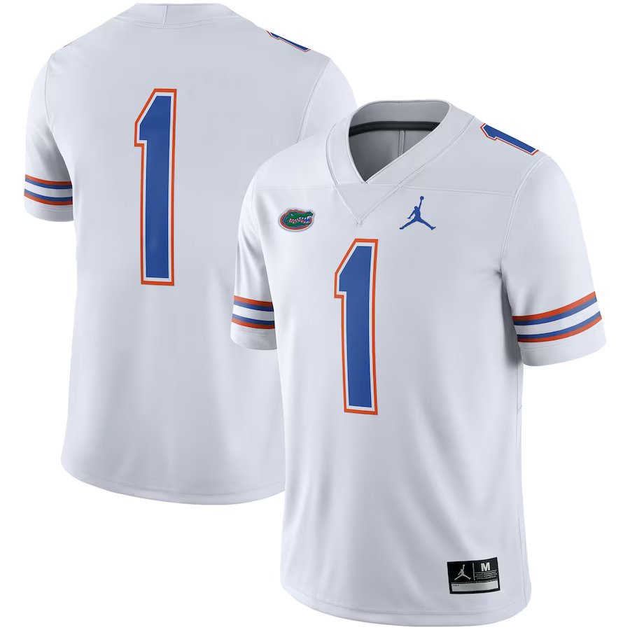 Florida Gators #1 UK Jordan Brand Game Jersey - White - UKASSNI
