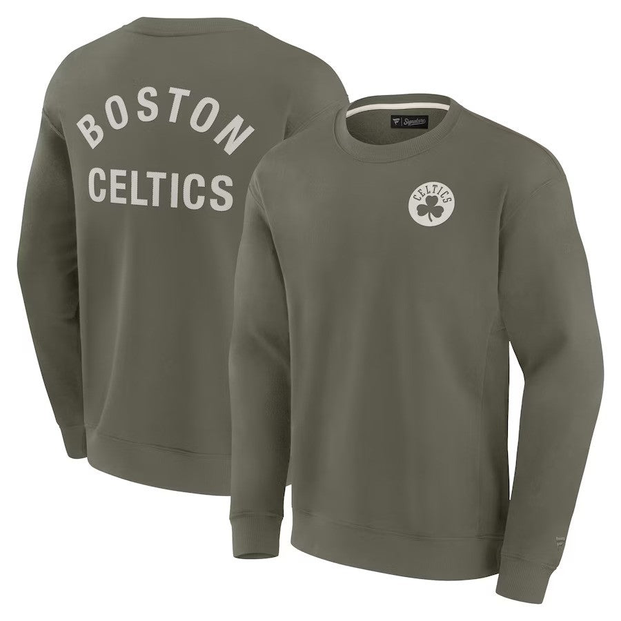 Boston Celtics Fanatics Signature Unisex Super Soft Pullover Crew Sweatshirt - Olive - UKASSNI