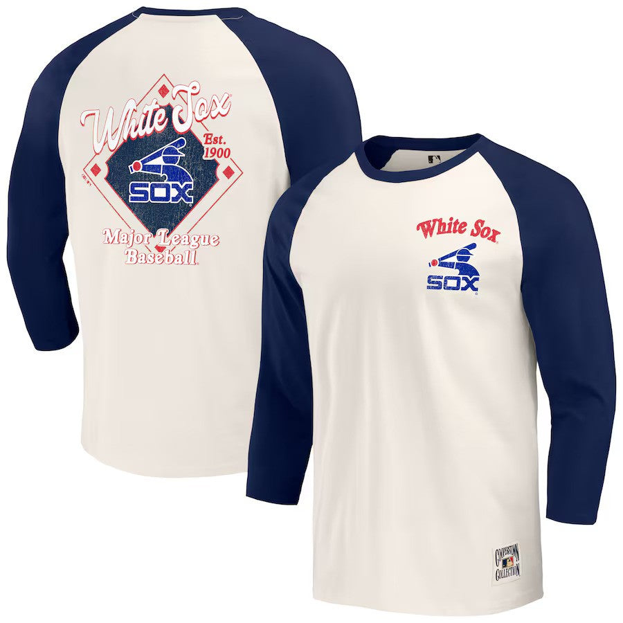 Chicago White Sox Darius Rucker Collection by Fanatics Cooperstown Collection Raglan 3/4-Sleeve T-Shirt - Navy/White - UKASSNI