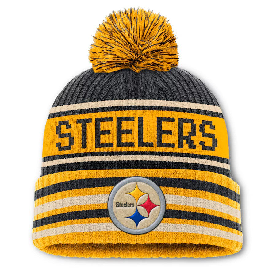 Pittsburgh Steelers Fanatics Blindside Cuffed Knit Hat with Pom - Black/Gold - UKASSNI