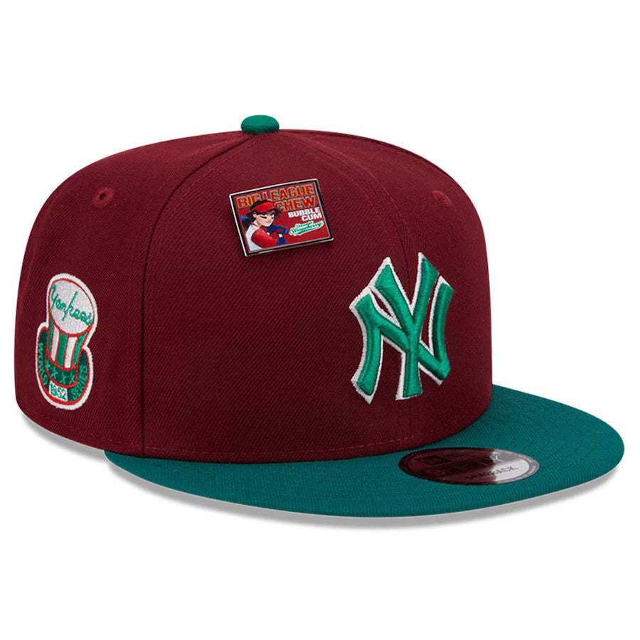 New York Yankees New Era Strawberry Big League Chew Flavor Pack 9FIFTY Snapback Hat - Cardinal/ Green - UKASSNI