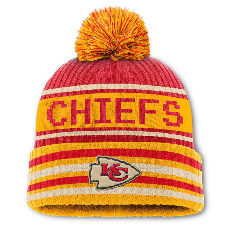 Kansas City Chiefs Fanatics Blindside Cuffed Knit Hat with Pom - Red/Gold - UKASSNI