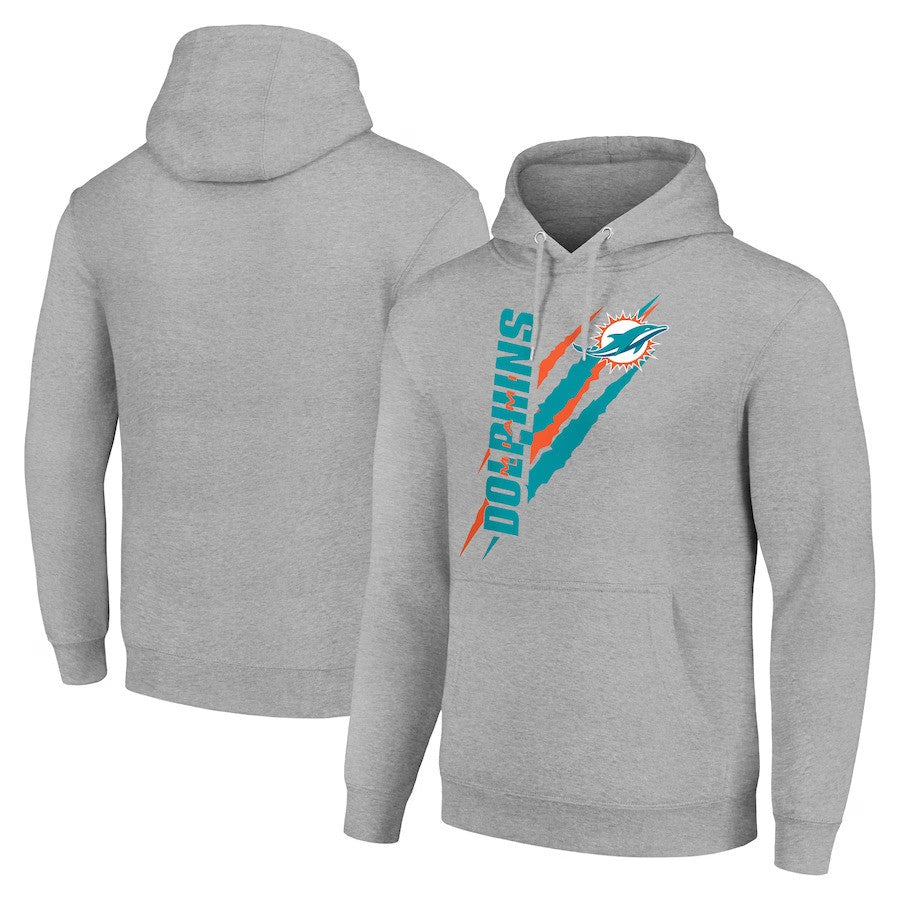 Miami Dolphins Starter Color Scratch Fleece Pullover Hoodie - Heather Gray - UKASSNI