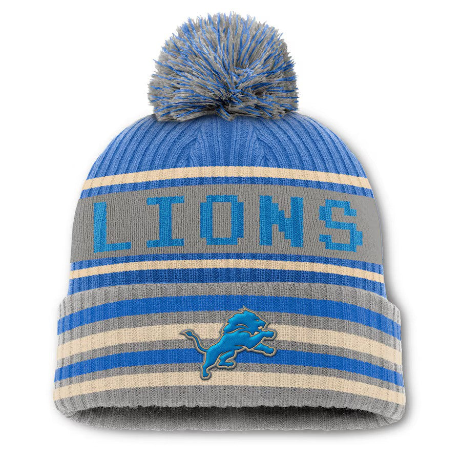 Detroit Lions Fanatics Blindside Cuffed Knit Hat with Pom - Blue/Gray - UKASSNI