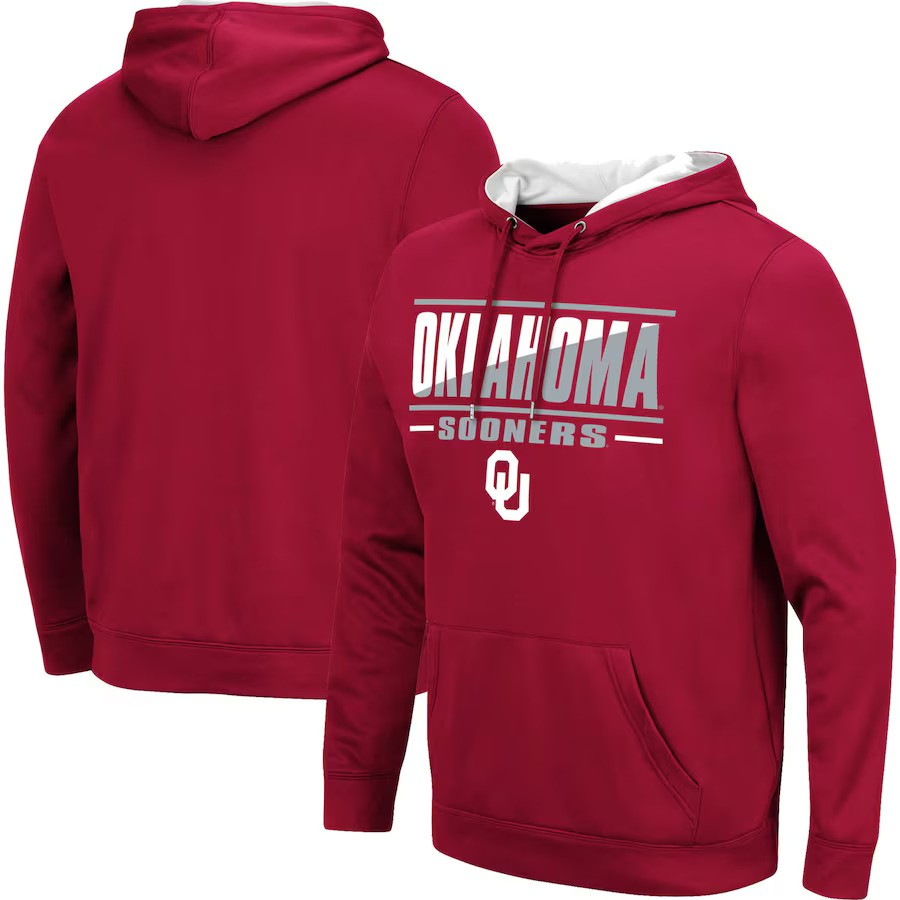 Oklahoma Sooners NCAA UK Medium Colosseum Slash Stack 2.0 Pullover Hoodie - Crimson - UKASSNI