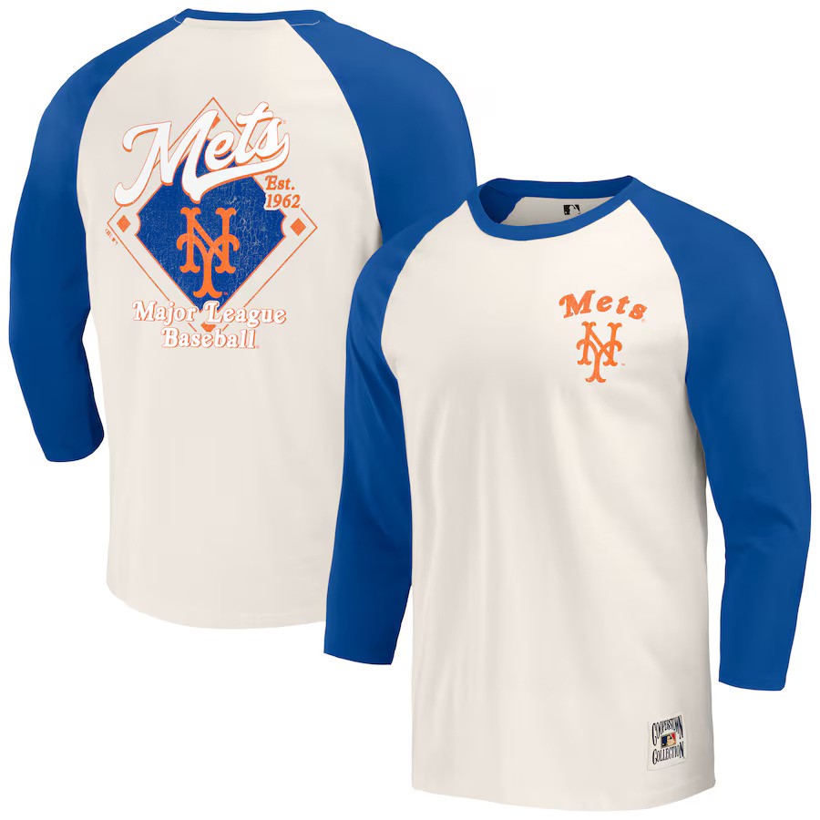New York Mets Darius Rucker Collection by Fanatics Cooperstown Collection Raglan 3/4-Sleeve T-Shirt - Royal/White - UKASSNI