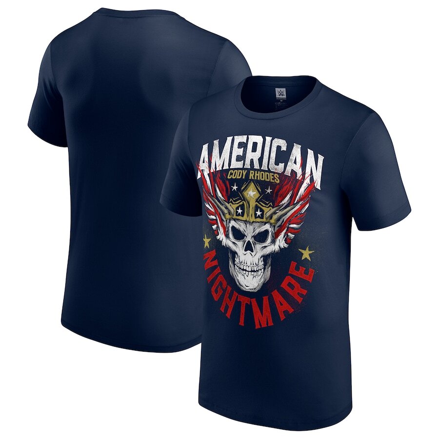 Cody Rhodes WWE Crowned Skull Americana T-Shirt - Navy - UKASSNI