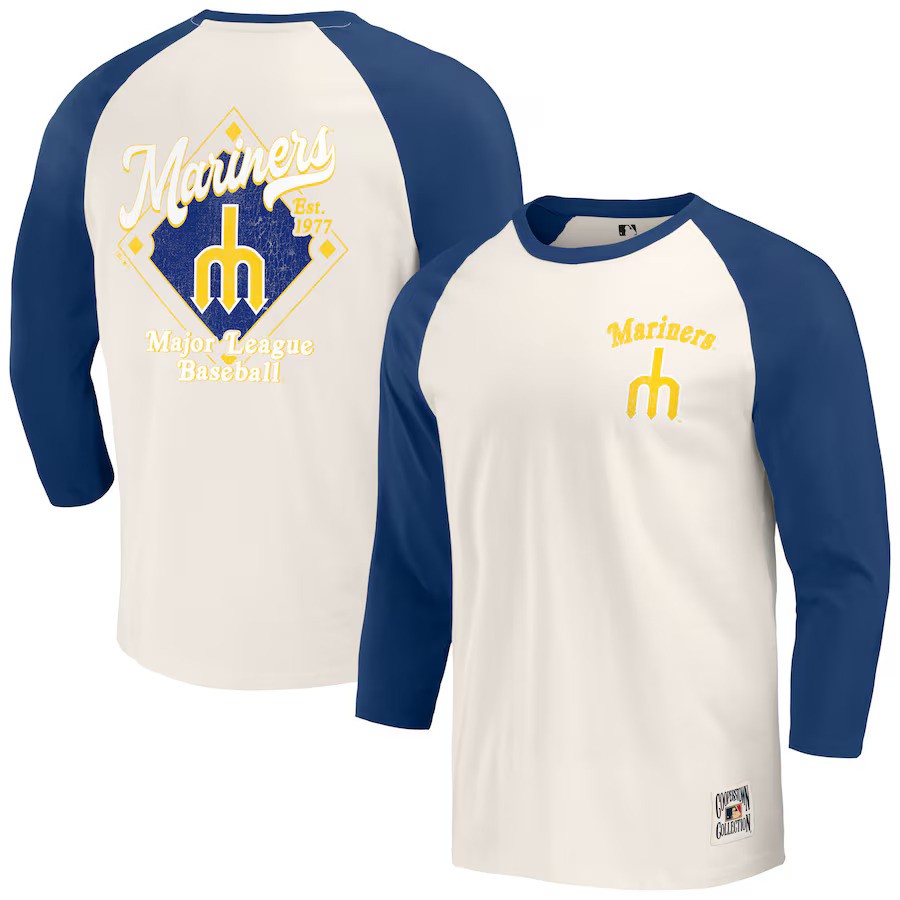 Seattle Mariners Darius Rucker Collection by Fanatics Cooperstown Collection Raglan 3/4-Sleeve T-Shirt - Navy/White - UKASSNI
