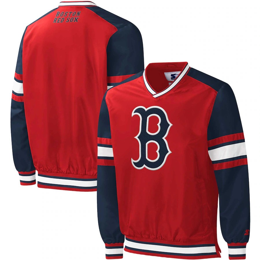 Boston Red Sox Starter Yardline V-Neck Pullover Windbreaker - Red - UKASSNI