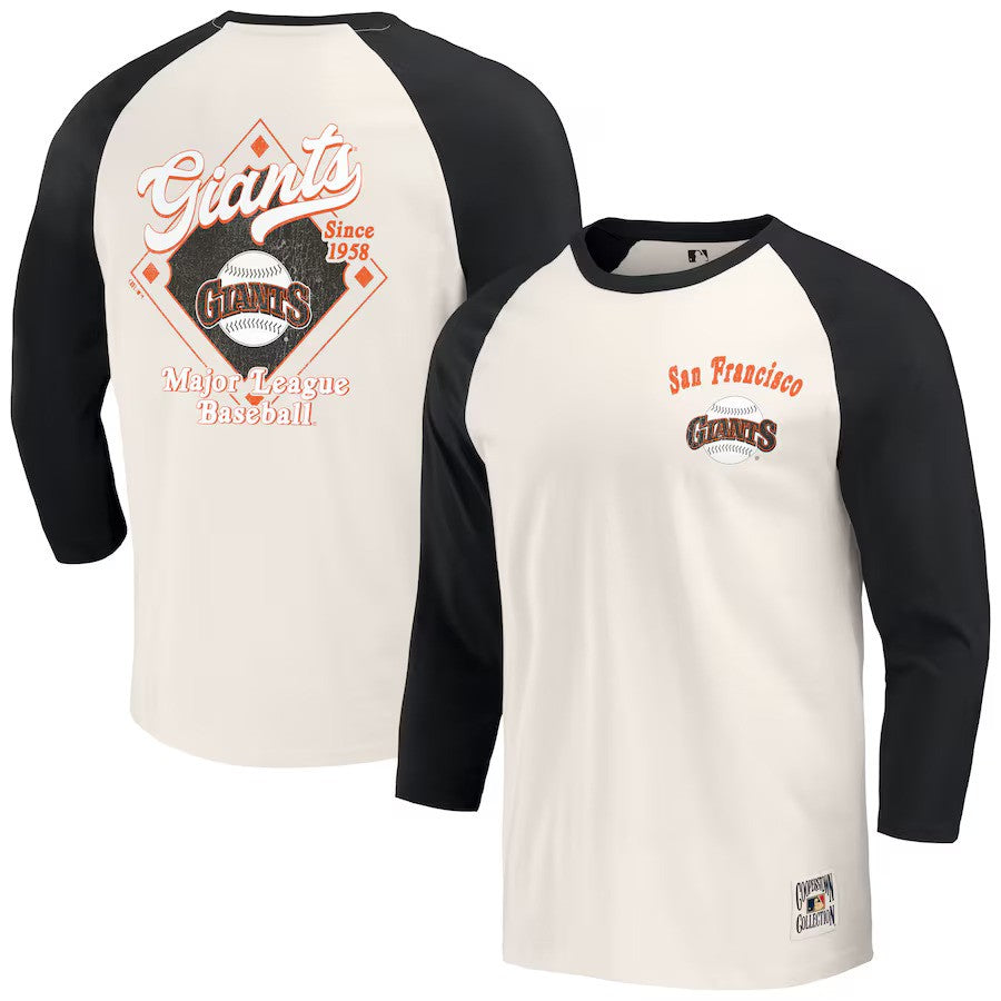 San Francisco Giants Darius Rucker Collection by Fanatics Cooperstown Collection Raglan 3/4-Sleeve T-Shirt - Black/White - UKASSNI