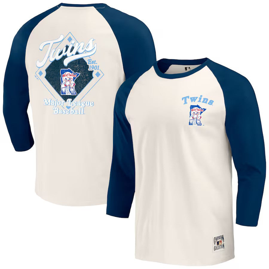 Minnesota Twins Darius Rucker Collection by Fanatics Cooperstown Collection Raglan 3/4-Sleeve T-Shirt - Navy/White - UKASSNI