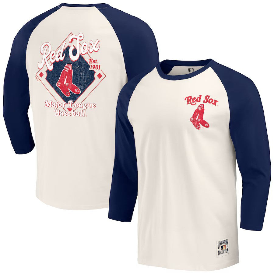 Boston Red Sox Darius Rucker Collection by Fanatics Cooperstown Collection Raglan 3/4-Sleeve T-Shirt - Navy/White - UKASSNI