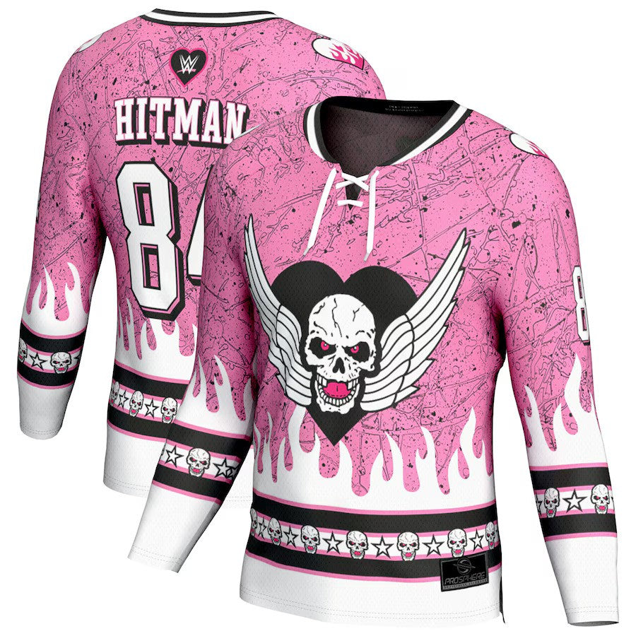 Bret Hart WWE ProSphere Hitman Hockey Jersey – Pink (USA Stock) - UKASSNI