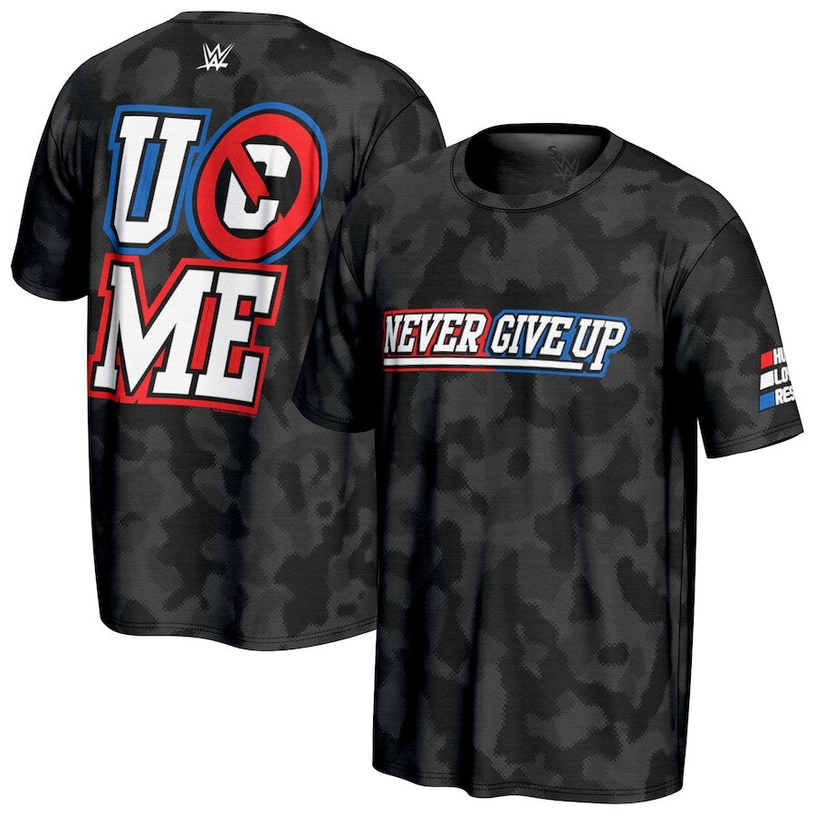 John Cena WWE ProSphere Never Give Up T-Shirt – Black (USA Stock) - UKASSNI