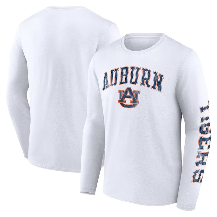 Auburn Tigers Fanatics Branded Distressed Arch Over Logo Long Sleeve T-Shirt - White - UKASSNI