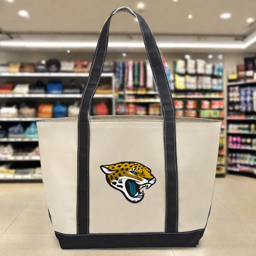 Jacksonville Jaguars Canvas Tote Bag - Logo Brands - Durable Fabric - Spacious Compartment - Long Handles - Officially Licensed - UKASSNI