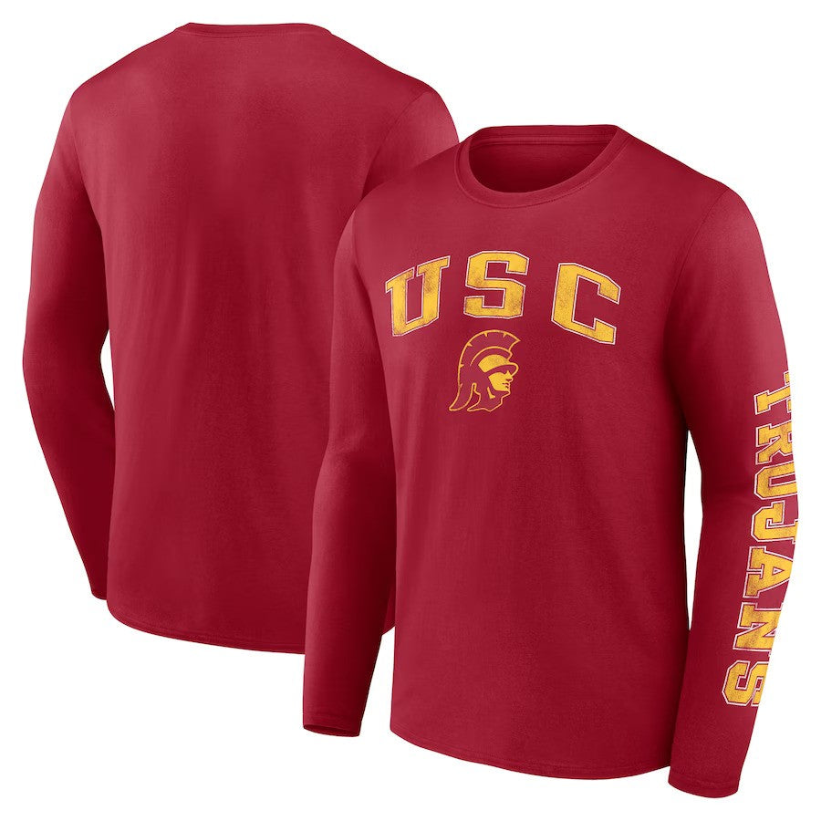 USC Trojans Fanatics Branded Distressed Arch Over Logo Long Sleeve T-Shirt - Cardinal - UKASSNI