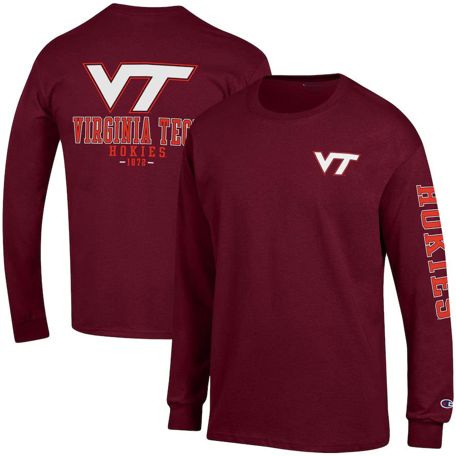 Virginia Tech Hokies Champion Team Stack Long Sleeve T-Shirt - Maroon - UKASSNI