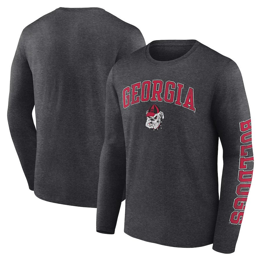 Georgia Bulldogs Fanatics Branded Distressed Arch Over Logo Long Sleeve T-Shirt - Heather Charcoal - UKASSNI