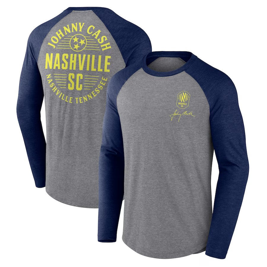 Nashville SC x Johnny Cash Fanatics Branded Lines Tri-Blend Raglan Long Sleeve T-Shirt - Heather Gray - UKASSNI