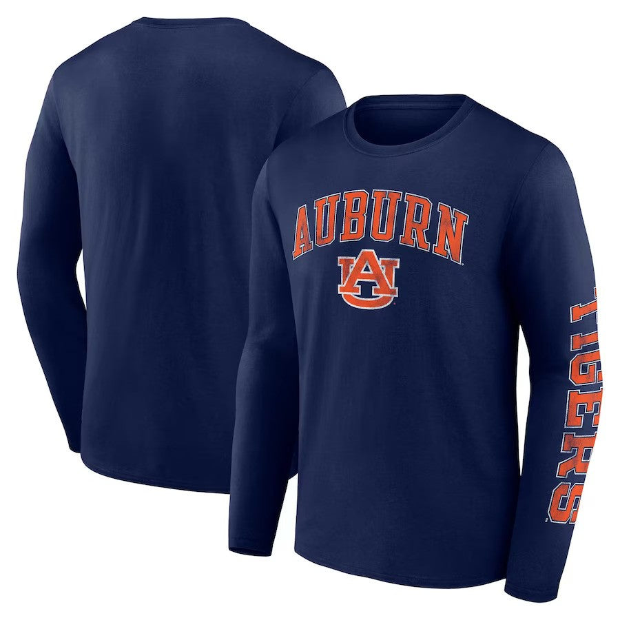 Auburn Tigers Fanatics Branded Distressed Arch Over Logo Long Sleeve T-Shirt - Navy - UKASSNI