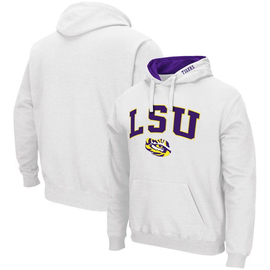 LSU Tigers Colosseum Arch & Logo 3.0 Pullover Hoodie - White - UKASSNI