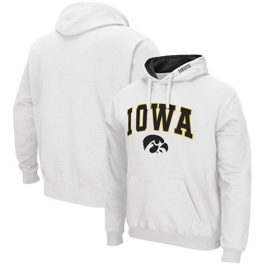 Iowa Hawkeyes Colosseum Arch & Logo 3.0 Pullover Hoodie - White - UKASSNI