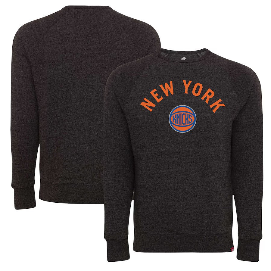 New York Knicks Sportiqe Unisex Harmon Super Soft Tri-Blend Raglan Pullover Sweatshirt - Black - UKASSNI