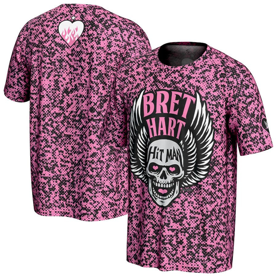 Bret Hart WWE ProSphere Hitman Skull T-Shirt – Pink (USA Stock) - UKASSNI