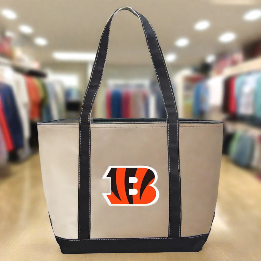 Cincinnati Bengals Canvas Tote Bag - Logo Brands - Durable Fabric - Spacious Compartment - Long Handles - Officially Licensed - UKASSNI
