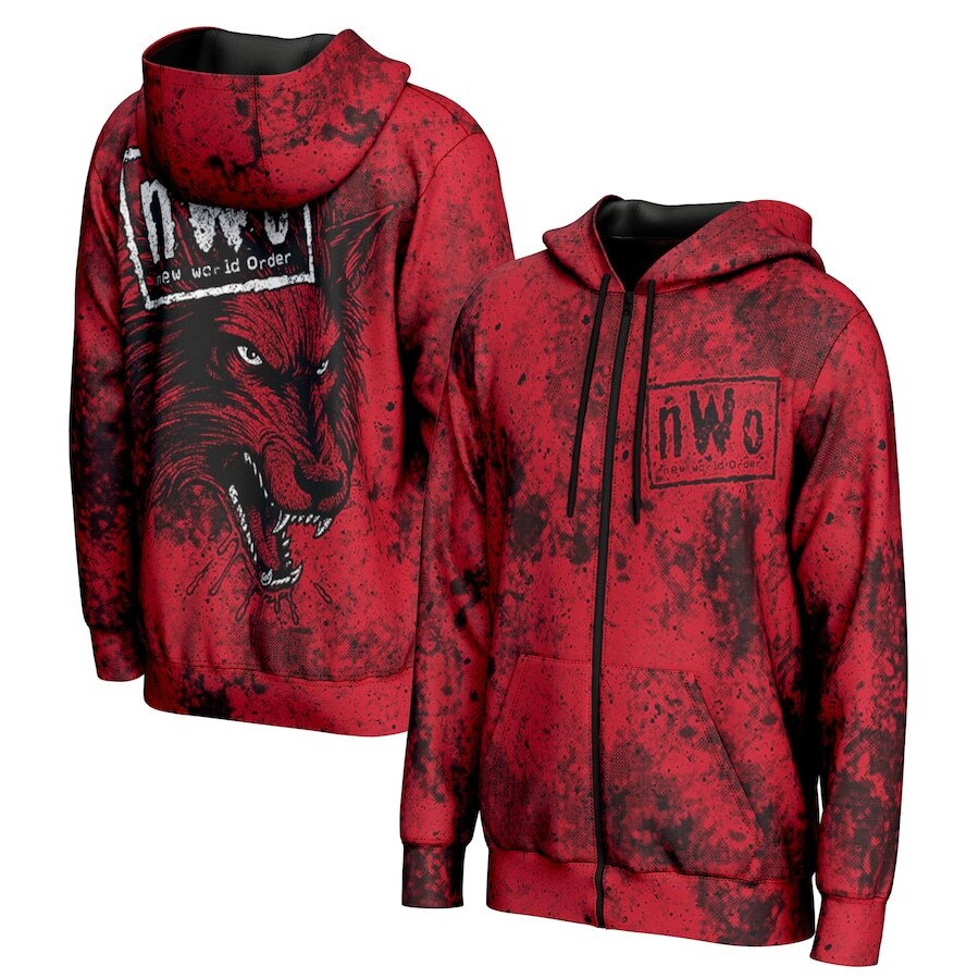 nWo WWE ProSphere Wolfpac Full-Zip Hoodie – Red (USA Stock) - UKASSNI