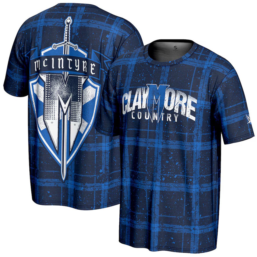 Drew McIntyre WWE ProSphere Claymore Country T-Shirt – Blue (USA Stock) - UKASSNI