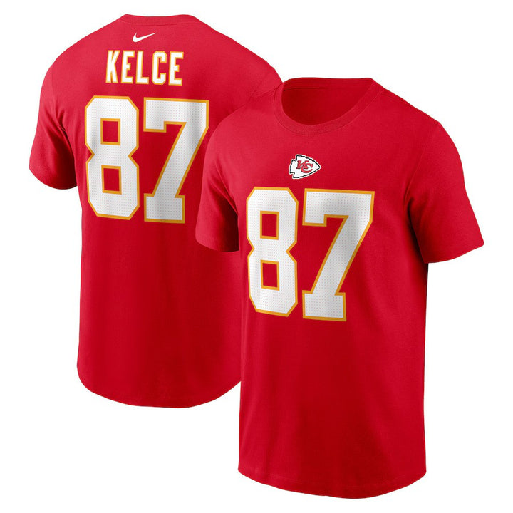 Kansas City Chiefs NFL Travis Kelce Nike Player Name & Number T-Shirt – Red (UK Stock) - UKASSNI