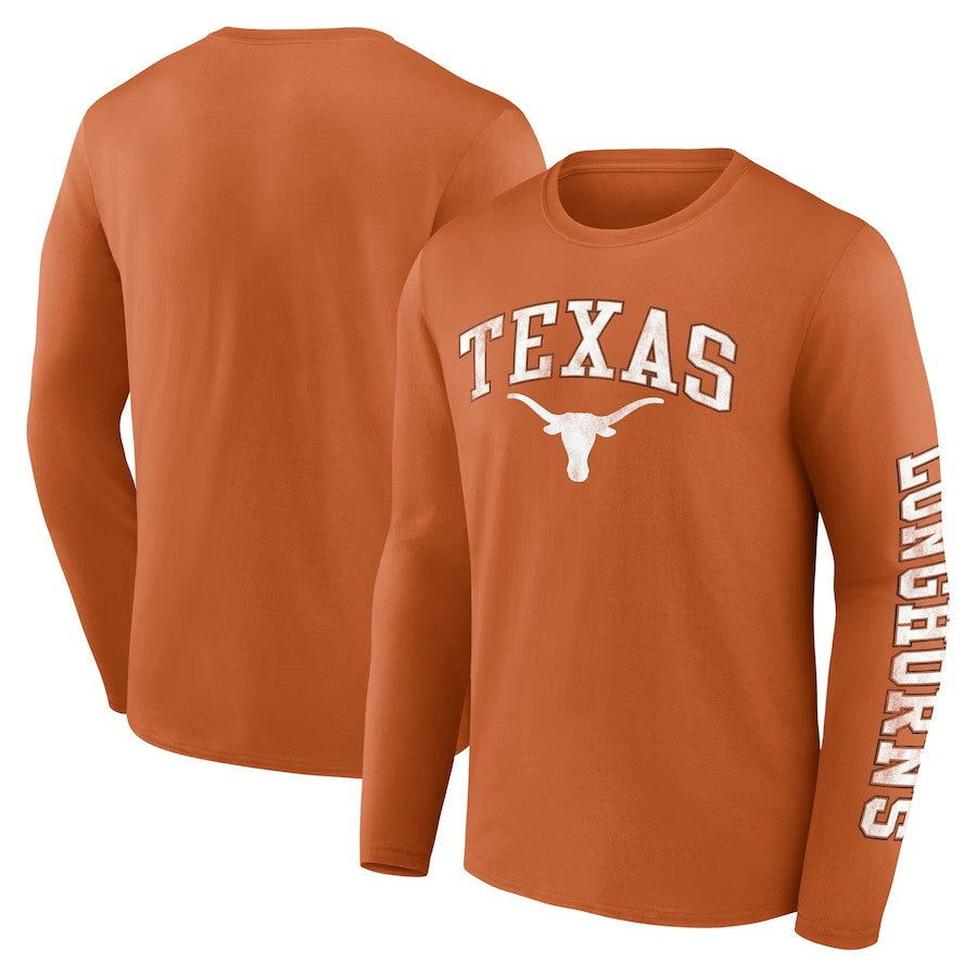 Texas Longhorns Fanatics Branded Distressed Arch Over Logo Long Sleeve T-Shirt - Texas Orange - UKASSNI