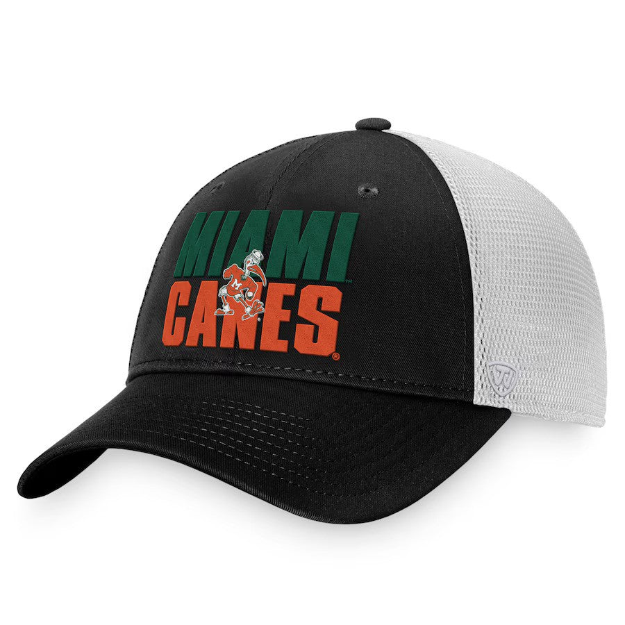 Miami Hurricanes Top of the World Stockpile Trucker Snapback Hat - Black/White - UKASSNI