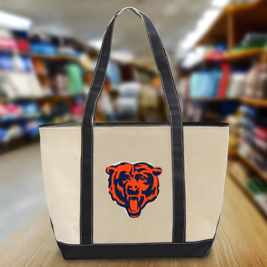 Chicago Bears Canvas Tote Bag - Logo Brands - Durable Fabric - Spacious Compartment - Long Handles - Officially Licensed - UKASSNI