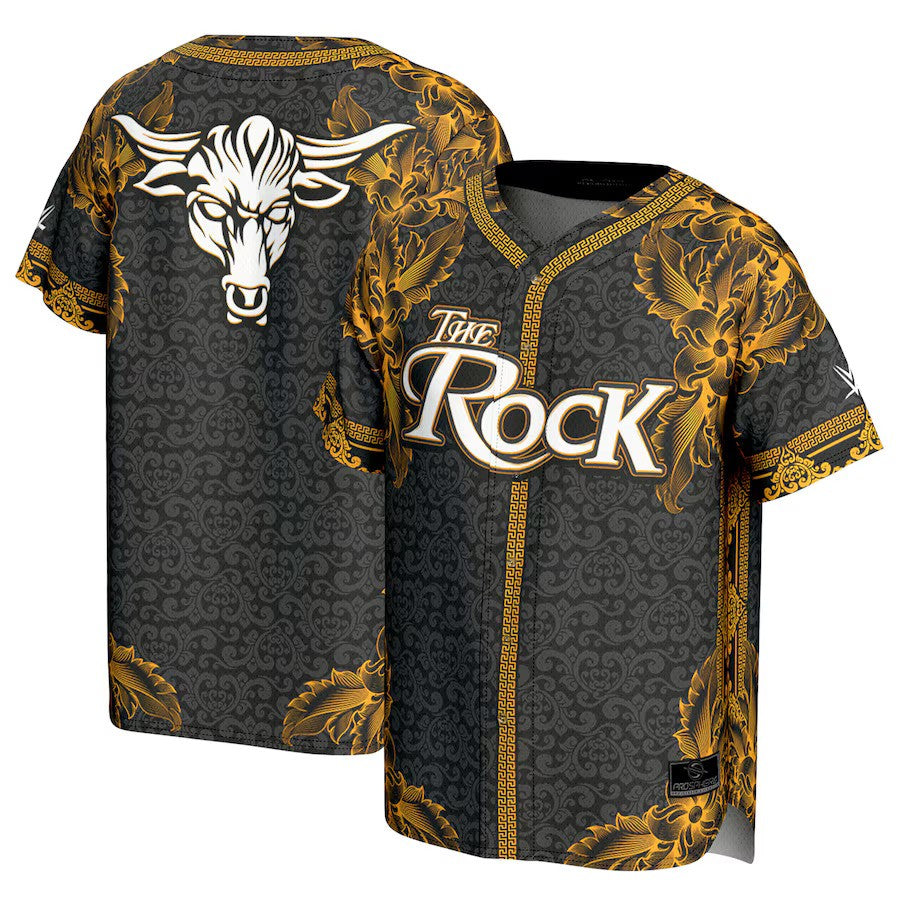 The Rock WWE ProSphere Golden Paisley Baseball Fashion Jersey – Black (USA Stock) - UKASSNI