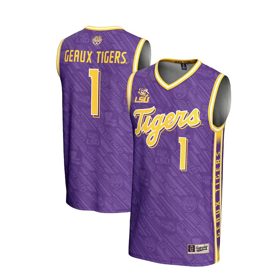 #1 LSU Tigers NCAA GameDay Greats Unisex Lightweight Highlight Print Basketball Jersey - Purple - UKASSNI