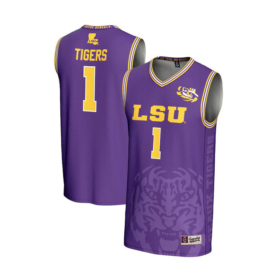 #1 LSU Tigers NCAA GameDay Greats Unisex Lightweight Icon Print Basketball Jersey - Purple - UKASSNI